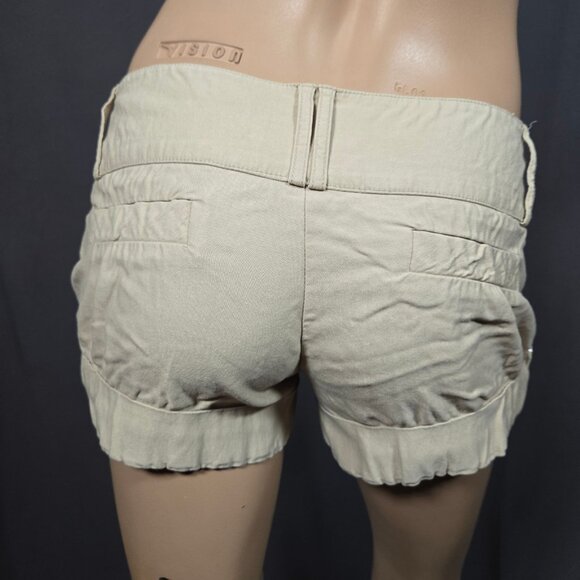 Y2K  Low Rise Chino Micro Shorts Size S Bloomer Style Beige Cargo Preppy - Picture 7 of 10